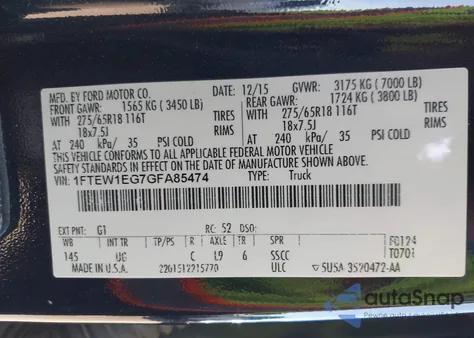 2016 Ford F-150 Xlt from USA, damaged, VIN 1FTEW1EG7GFA85474